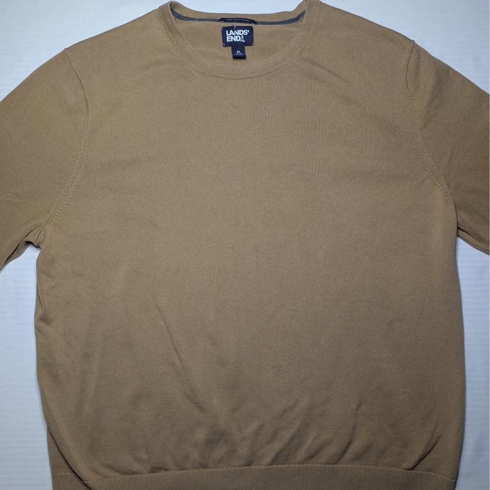 Lands' End Men Crewneck Sweater 100% Supima Cotton‎ XL Tan Heritage Quality
